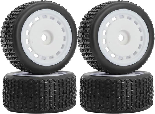 Pre-Mounted Pin Buggy Tires and Wheels Rims Hub Tires Set for 1/24 Losi Micro-B 1/28 Losi Micro-T Wltoys 244016 Upgrade Part (White Micro-T)