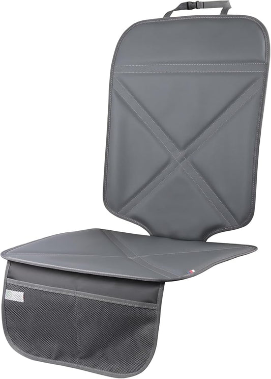 Viaviat Car Seat Protector Leather Waterproof Child Safety Seat Protector Cover with Thick Pad and 2 Large Pockets Durable Kick Mat for All Auto Seat (Deep Gray)