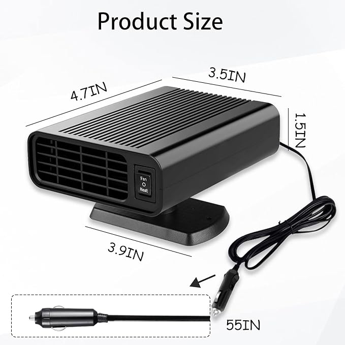 Portable Car Heater-Car Heater for Vehicle with 2-in-1 Heating & Cooling, 360° Rotary Windshield Defroster, 12V 150W Plugs into Cigarette Lighter for Cars/SUVs/Trucks