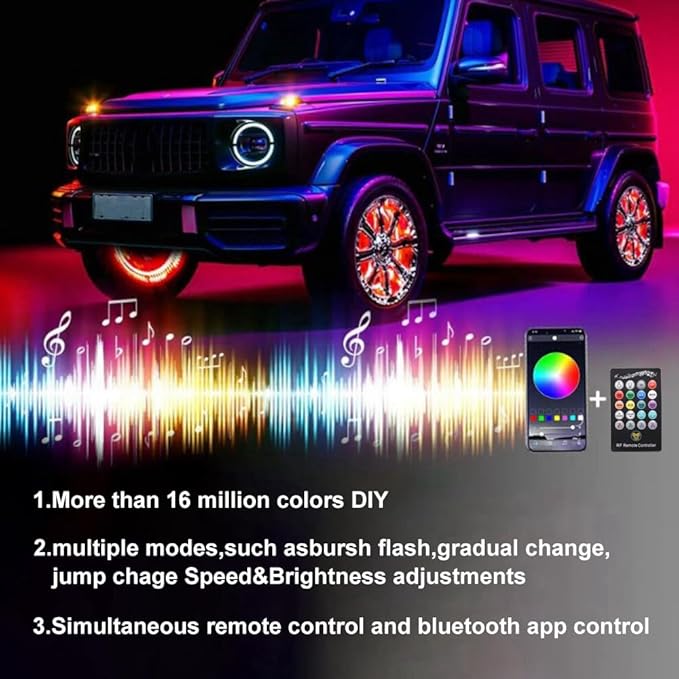 Blueshyhall 15.5 inch LED Rim Wheel Ring Lights 4 PCS for Car Truck Vehicle Offroad Pickup, RGB Multi-Color Chasing Dancing Wheel Ring Light Kit