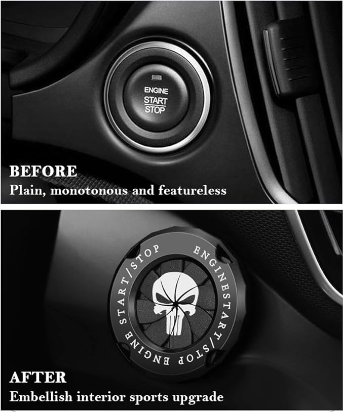 Stylish Car Push Start Button Cover,Spin Type Zinc Alloy Push to Start Button Cover for Car Decor,Universal Engine Start Button Cover Interior Car Accessories for Car Truck SUV (Skull Black)