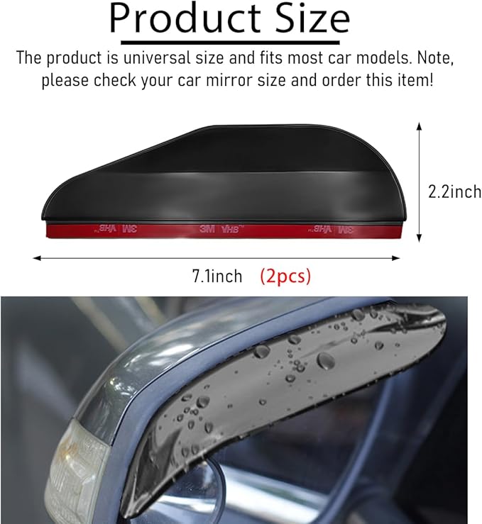 Wevdn 2 PCS Mirror Rain Visor Eyebrow, Waterproof PVC Auto Exterior Rear View Mirror Rain Visor Guard, Rainproof Side Mirror Rain Visor Eyebrow Cover for SUV Truck, Car Accessories (Black)