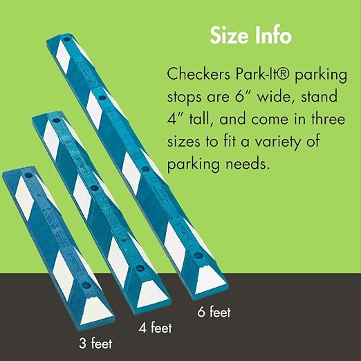 Checkers Park-It® 4 Foot Long 100% Recycled Rubber ADA Compliant Handicap Parking Stop, 4' x 6" x 4", Parking Lot Curb Wheel Stopper, Highly Visible Blue/White, GNRS1420WB