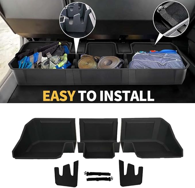 MAXDOM Underseat Storage Fit for 2024-2025 Tesla Cybertruck Rear Under Seat Organizer Box (Black, For Cybertruck)