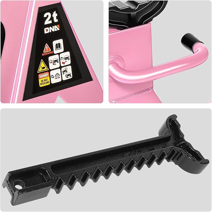 DNA Motoring 2 Ton Car Jack and Stands Kit 2T(4000 lbs) Capacity Low Profile Hydraulic Trolley Service/Floor Jack with 2 Ratchet Stands Combo for Home Garage Shop, Pink, TOOLS-00476-PK