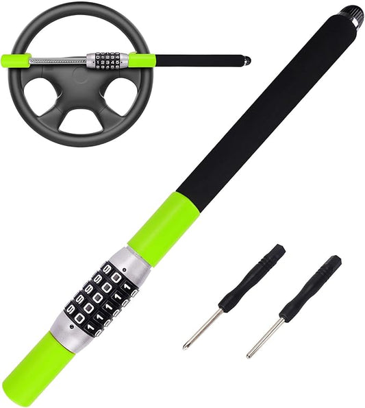 Tevlaphee Steering Wheel Lock, Car Lock Anti Theft Keyless Extendable Retractable Password 5 Coded Combination Lock, Heavy Duty Universal Fit (Green)