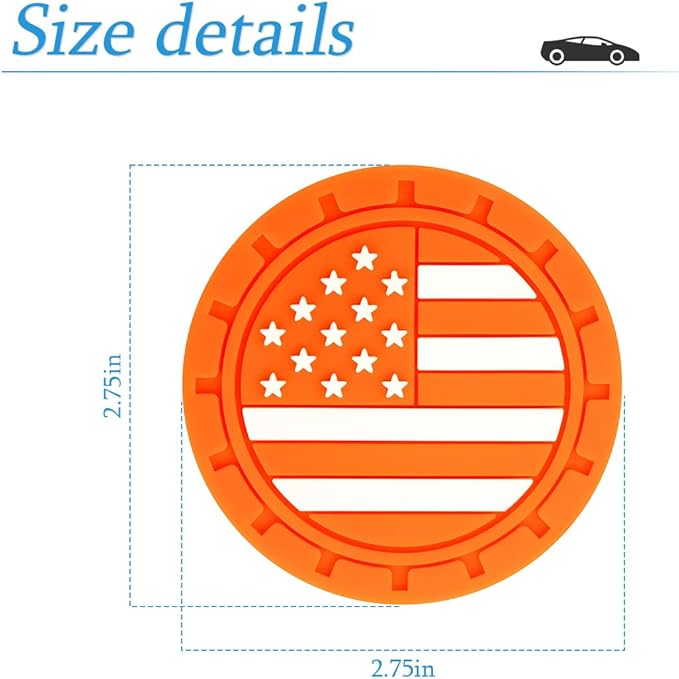 AUCELI 4 Pack Car Cup Holder Coasters, Colored American Flag US Flag Insert Car Cup Coaster, 2.75 Inch Anti Slip Shockproof Embedded Drink Mat, Vehicle Interior Decor Accessories