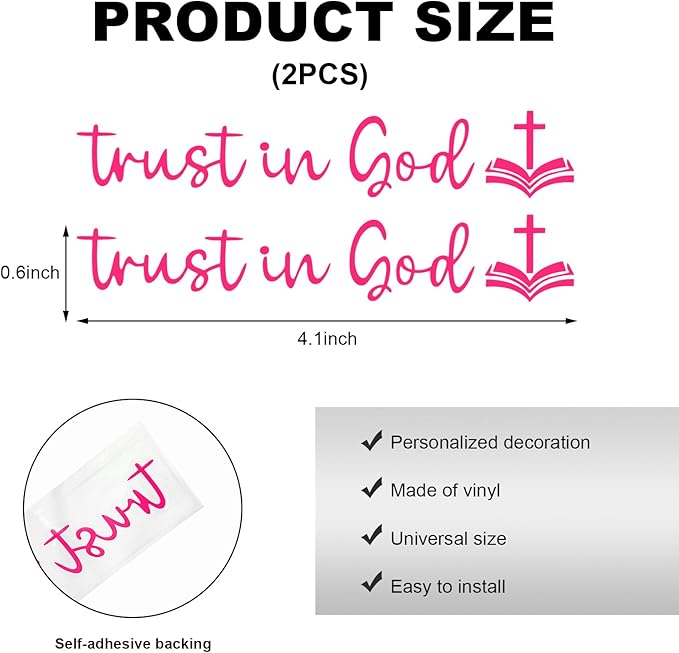 DXNQ 2 PCS Trust in God Rearview Mirror Decals, Automotive Vinyl Rear View Mirror Decorative Stickers, Waterproof Trust in God Stickers for Car Truck Laptop, Car Accessories (Pink,Style 2)