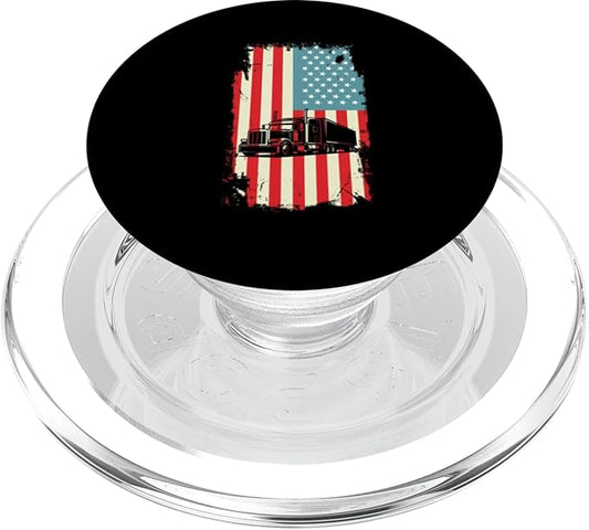 American Flag Trucker Semi Trailer 18 Wheeler Truck Driver PopSockets PopGrip for MagSafe