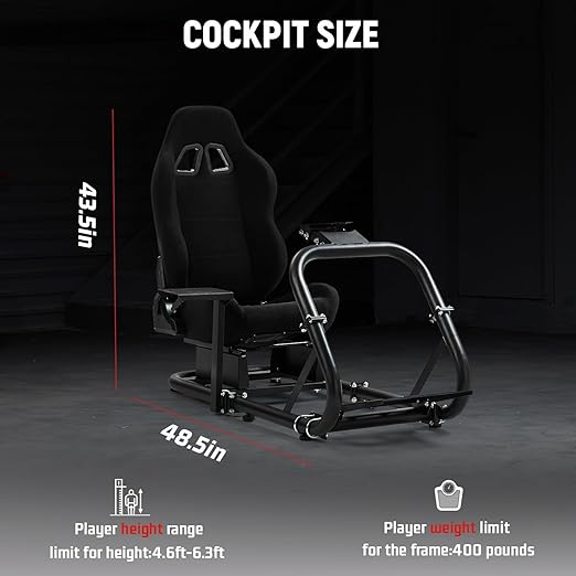Dardoo Racing Simulator Cockpit Frame with Black Seat Fit for Moza, for Logitech G27 G29 G920 G923, for Thrustmaster, for Fanatec, Adjustable Racing Wheel Stand, Not Included Wheel Pedal and Handbrake