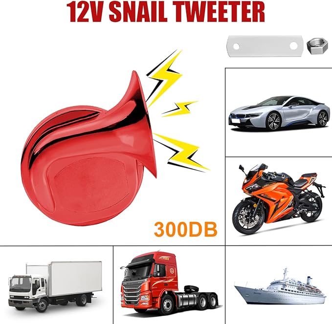 2PCS 300DB Super Loud Train Horns, 12V Waterproof Air Horns Replacement Kit, Car Air Electric Snail Double Horn, Automotive Accessories Universal for Motorcycle, Truck, Bike, Boat (Wine Red)