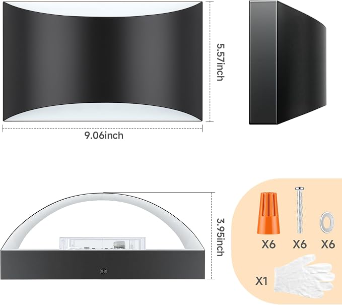 MATAMEYE Modern LED Wall Sconce Set of 2, Large Matte Black Indoor Wall Lighting Fixture with 3 Colors Temperatures, 10W Up/Down Hardwired Wall Mount Lamp for Bedroom Living Room