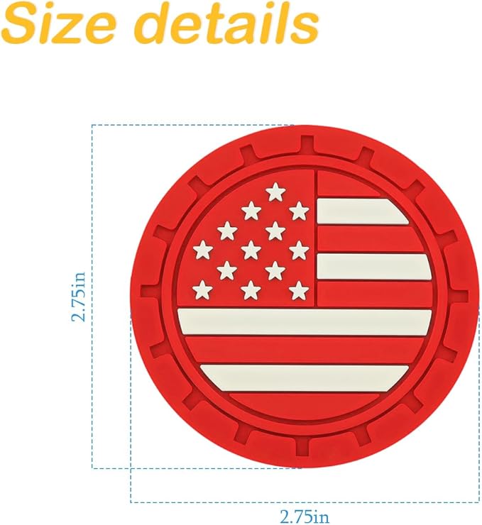 Osilly Car Cup Holder Coasters, 4 Pack American Flag Insert Coaster, 2.75 Inch PVC Anti-Slip Shockproof Embedded Drink Mat, Interior Decoration Accessories for SUV, Truck (Red)