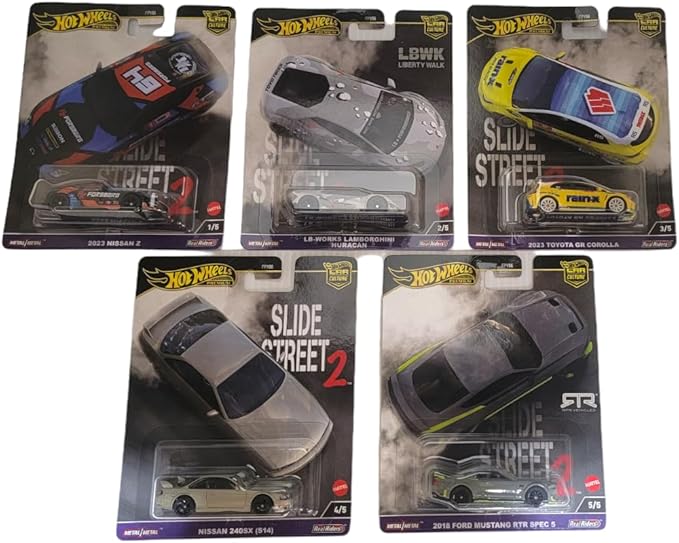 Hot Wheels 2024 Car Culture Slide Street 2 – 5-Pack (FPY86-959H) | Nissan Z, Lamborghini Huracán, GR Corolla, 240SX, Mustang RTR | 1:64 Die-Cast Vehicles for Collectors & Kids Ages 3+