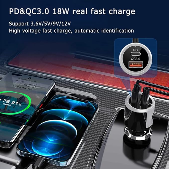 Bluetooth FM Transmitter for Car, Bluetooth para Carro/Audio Adapter with Dual Car Charger, Support Dual Display Digital Colorful Lights TF Card