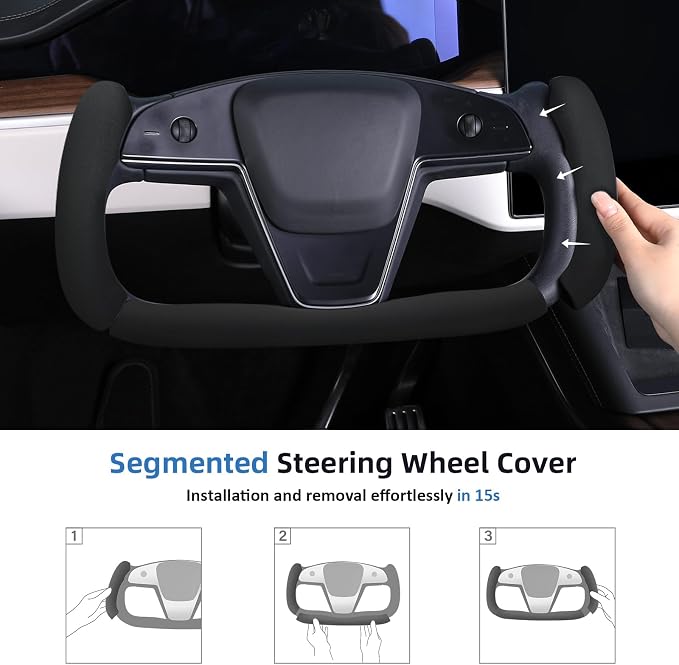 Steering Wheel Cover for Tesla Yoke Steering Wheel Cover Customzied for Tesla Model S 2021-Present/Model X 2021-Present Accessories,Anti-Slip,Comfortable Grip,Breathable,Black
