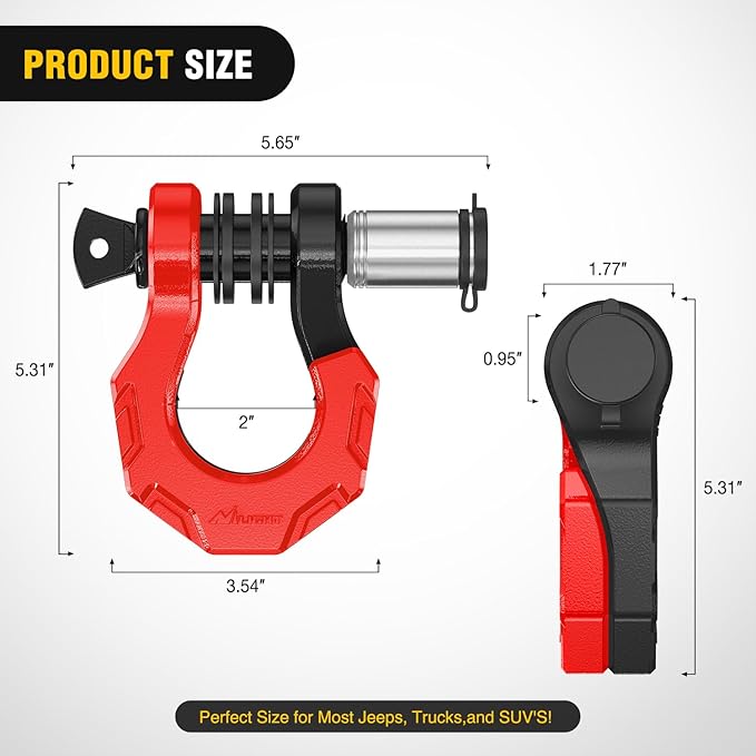 Nilight 2 Pack 3/4" D-Ring Separate Shackle with 7/8" Lock Pin 45,000 lbs Break Strength, Off Road Recovery Shackle with Isolators Washers for Use with Tow Strap, Winch, Truck Vehicle (Black&Red)