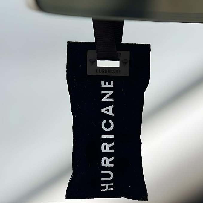 HURRICANE Car Air Freshener Black – Long Lasting, Natural Luxury Scent, Hanging, Leather & Oak Moss Fragrance, Accessories, Automotive Refresher, Refillable Car Perfume Spray for Men and Women