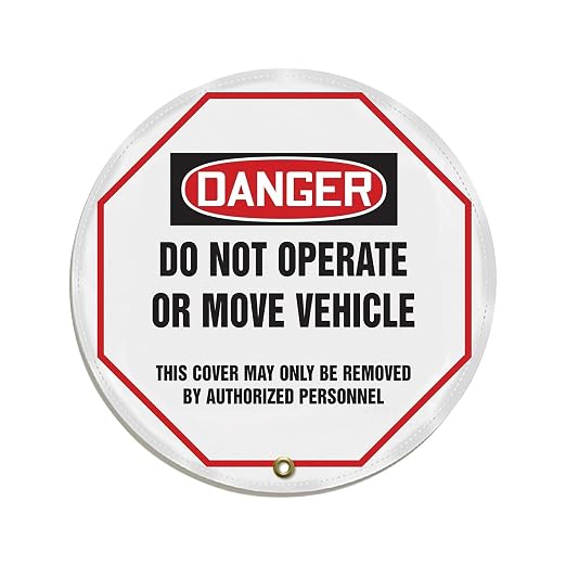 AccuformNMC Steering Wheel Cover for Lockout Tagout, OSHA-Style Legend Danger DO NOT Operate OR Move Vehicle..., Reinforced Vinyl, 16" Diameter, KDD811