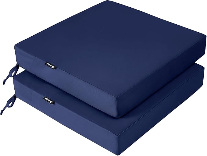 Favoyard Patio Chair Cushions 18 x 18 x 3 Inch Waterproof Outdoor Seat Cushions for Patio Furniture 3-Year Color Fastness Garden Sofa Couch Pads with Handle & Adjustable Straps Set of 2, Blue