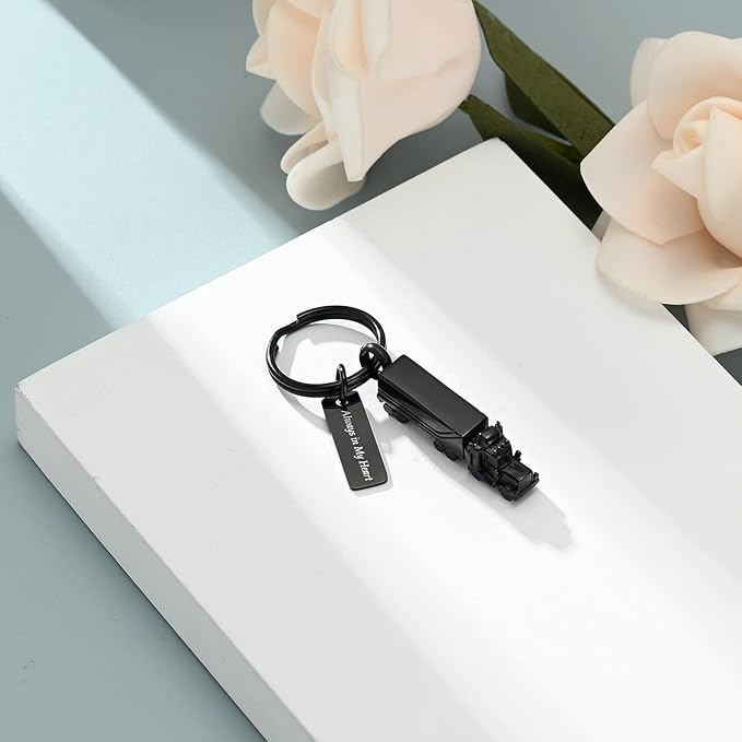 Imrsanl 18 Wheeler Semi Truck Urn Keychain for Ashes for Men Women Memorial Pendant Key Ring Cremation Jewelry Keepsake
