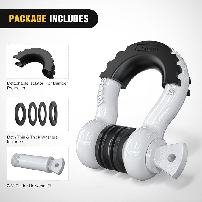 Nilight 2 Pack 3/4" D-Ring Shackle with 7/8" Screw Pin 41,887lbs Break Strength, Heavy Duty Off Road Recovery with Isolators Washers for Use with Tow Strap, Winch, Off-Road Jeep Truck Vehicle