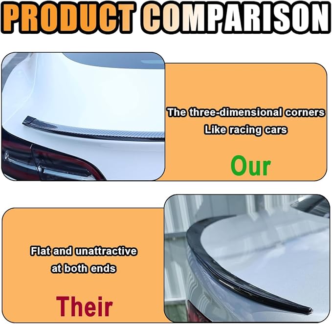 Car Rear Spoiler Roof Lip Kit, Carbon Fiber 3D Rubber Trunk Spoiler Trim Strip Cool Car Decoration, Universal Punch-Free Vehicle Exterior Accessory Sticker (Carbon Fiber Black)