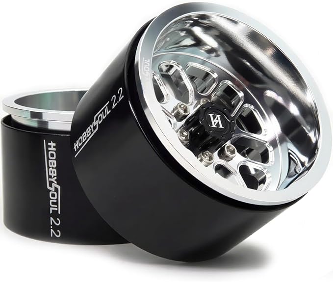 HOBBYSOUL 2.2 Beadlock Wheels -11mm Negative Offset 40mm Wide Rims 2.2 RC Wheels Hex 12mm for 1/10 RC Mud Crawler SCX10 Capra TRX4 Everest gen 7 Pro, Silver