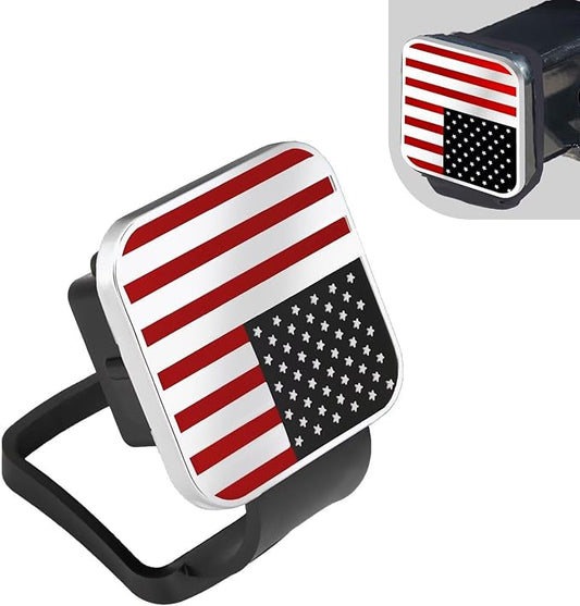 2 Inch Rubber Trailer Hitch Cover, Durable Tow Hitch Covers with American Flag, Car Exterior Accessories Fits for 2 Inches Hitch Receivers, Hitch Cover Tube Plug Cap for Trucks(Silver&Red Line)