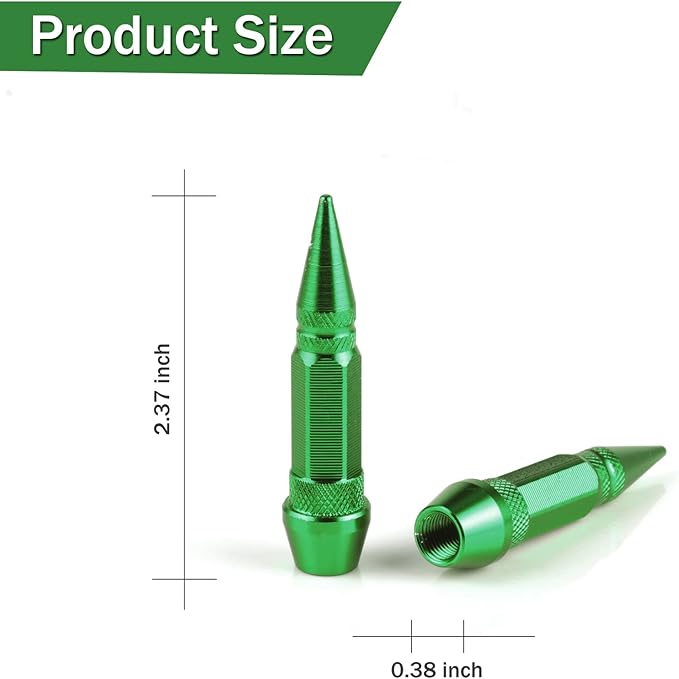 SINGARO 60mm Spiked Valve Caps,Aluminum Alloy Dustproof and Waterproof Tire Valve Stem Caps, Suitable for Cars, Trucks and Motorcycles (4PCS Green)