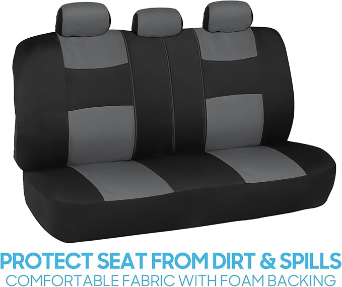 BDK PolyPro Car Seat Covers Full Set in Gray on Black, Front and Rear Split Bench Seat Covers for Cars, Easy to Install Car Seats Cover Set and Accessories for Auto Trucks Van SUV - Gray