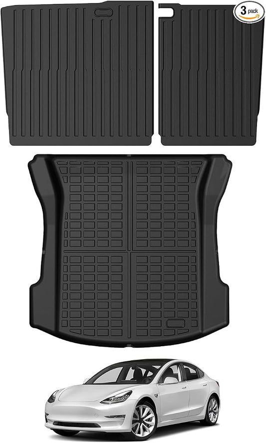 Mixsuper Cargo Liner for Tesla Model 3 2017-2023, All Weather Trunk Mat Backrest Mat TPE Back Seat Cover Protector for Model3 Accessories