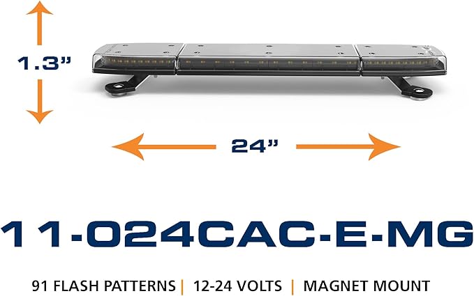 ECCO LED Light Bar 24 Inch Single Row Flood Beam Amber White Magnet Mount 84W LED Off Road Lights for Trucks Commercial Vehicles, 5 Year Warranty