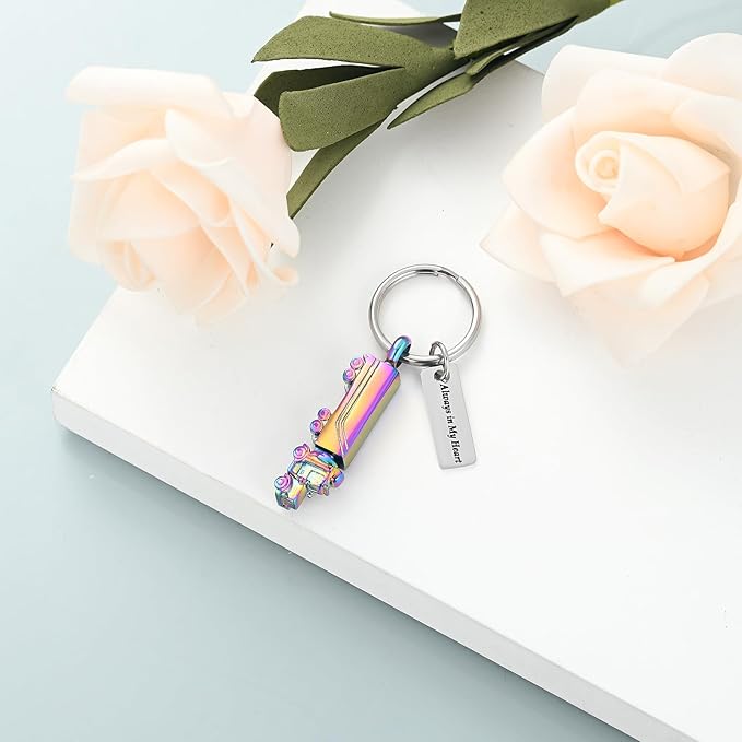 Imrsanl 18 Wheeler Semi Truck Urn Keychain for Ashes for Men Women Memorial Pendant Key Ring Cremation Jewelry Keepsake