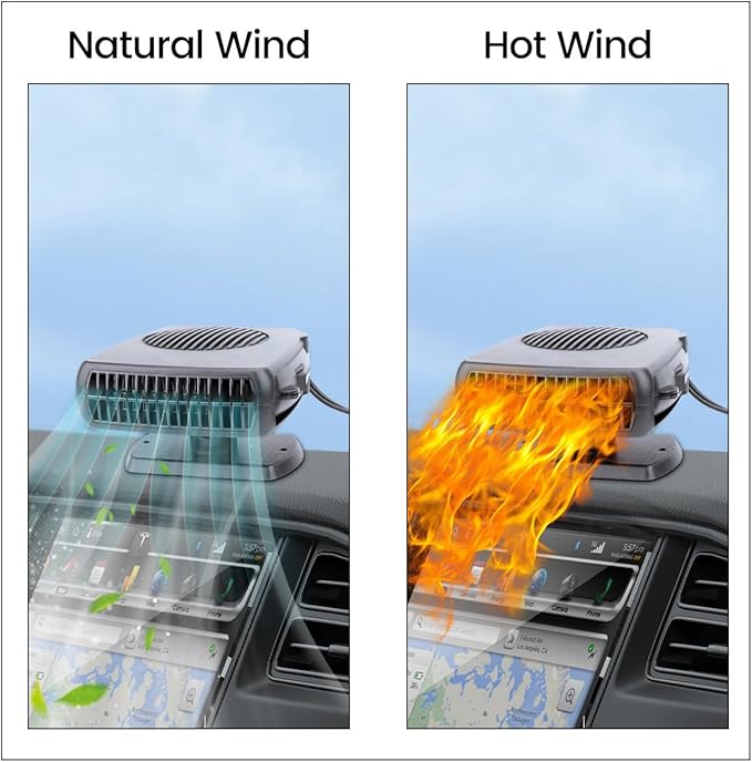 12V Car Heater,200W Portable Windshield Defogger and Defroster Fast Heating & Cooling Fans with Cigarette Lighter Plug(Black)