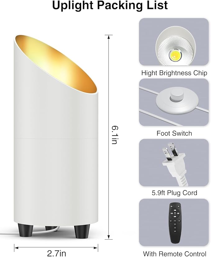 Abovizo 2 Pack Uplighting Indoor, 7W LED Floor Can Lights with Remote, 5.9ft Cord Plug-in Spotlight for Indoor Plants, Wall & Art, 3 Color Temps, Auto-Loop Timer, Memory Function, Non-replaceable Bulb