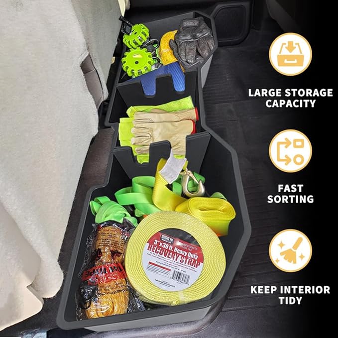 MAXDOM Under Seat Storage Fit for (2007-2018) Chevy Silverado 1500/GMC Sierra 1500 (2007-2019) 2500HD 3500HD Crew Cab Rear Underseat Organizer Box