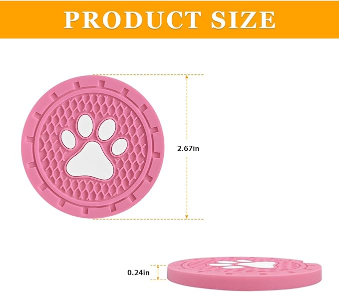 Osilly Car Cup Holder Coaster, 4 Pack PVC Paw Print Anti Slip Insert Coasters, 2.75 Inch Universal Cute Dog Paw Auto Drink Mat, Car Interior Accessories Decor for SUV, Truck, RV and More (Pink)