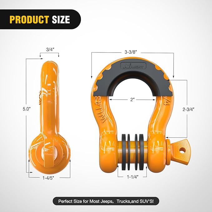 Nilight 2 Pack 3/4" D-Ring Shackle with 7/8" Screw Pin 41,887lbs Break Strength, Heavy Duty Off Road Recovery Shackle with Isolators Washers for Use with Tow Strap, Winch, Off-Road Truck Vehicle