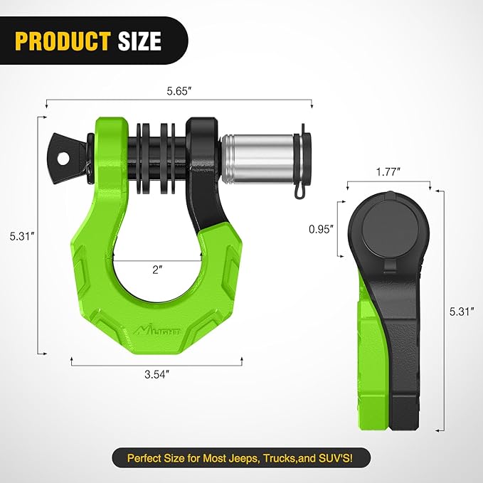 Nilight 2 Pack 3/4" D-Ring Separate Shackle with 7/8" Lock Pin 45,000 lbs Break Strength, Off Road Recovery Shackle with Isolators Washers for Use with Tow Strap, Winch, Truck Vehicle (Black&Green)