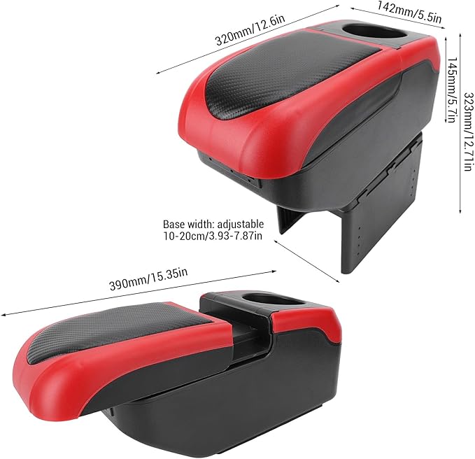 Universal Car Armrest Box with 6 USB Charging Ports Double Layer Car Organizers and Storage Car Arm Rest Console Organizer for SUV Truck Car (Red)