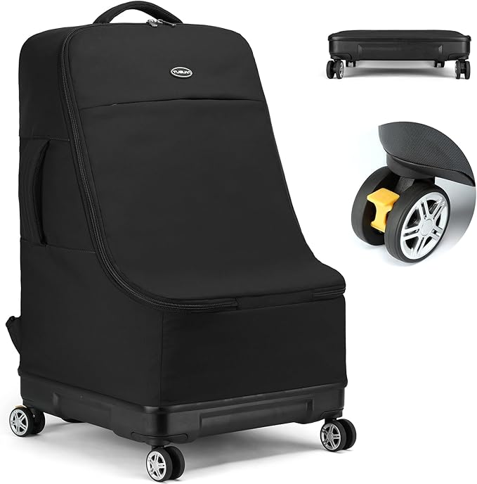 TUGUAN Travel Bag for Air Travel with Spinner Wheels, Infant Car Seat Bags with Hard Bottom, Padded Car Seat Backpack, Large Storage Bag for Airport Check, Black
