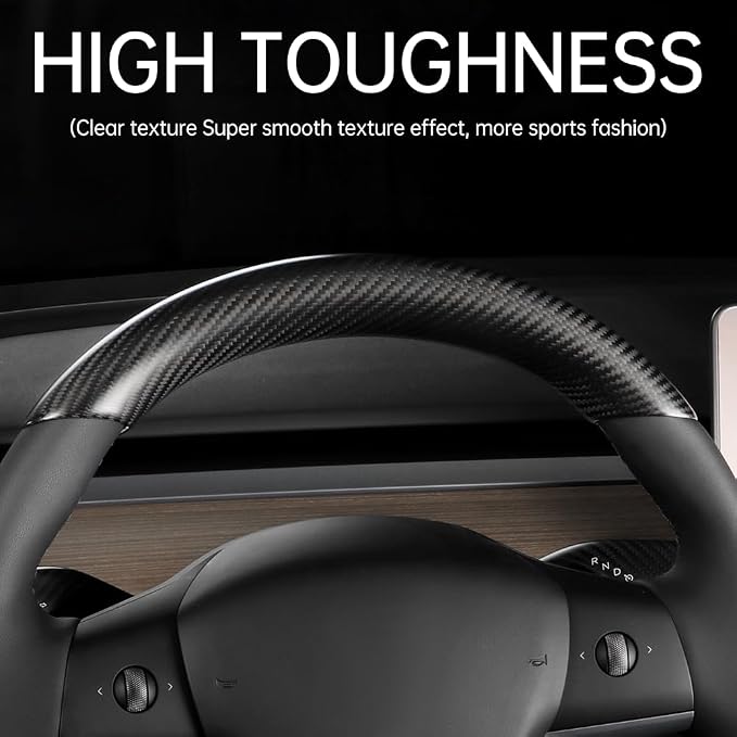 JSWAN Real Carbon Fiber Steering Wheel Cover for Tesla Model 3 2017 to 2023 Model Y 2020 to 2024 Steering Wheel Cover Steering Wheel Wrap Protector Interior Accessories (Matte Black 2Pcs)