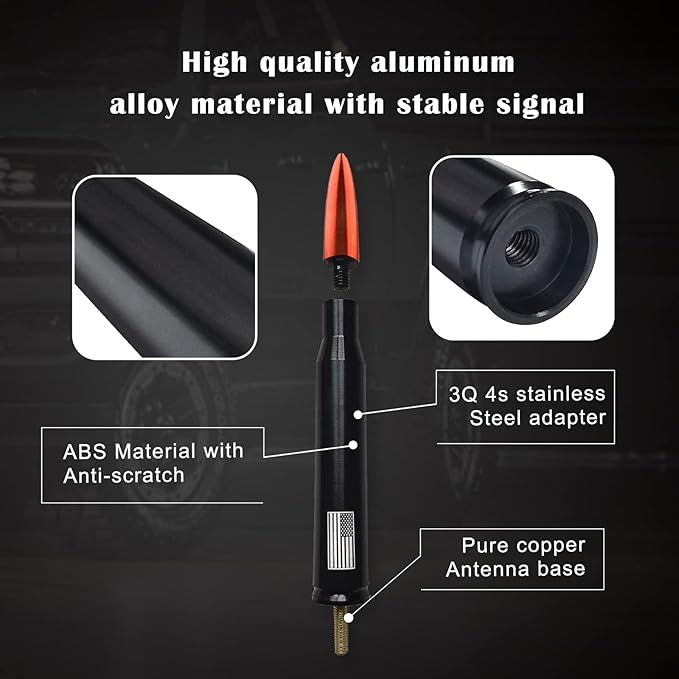 Ajxn 1 PC Car Truck Bullet Antenna, 5.4" Automobile Antenna Mast, Suitable for GM Chevy Silverado 1500 2500 3500 HD Avalanche GMC Sierra 1500 2500 3500 (American Flag Orange #110)