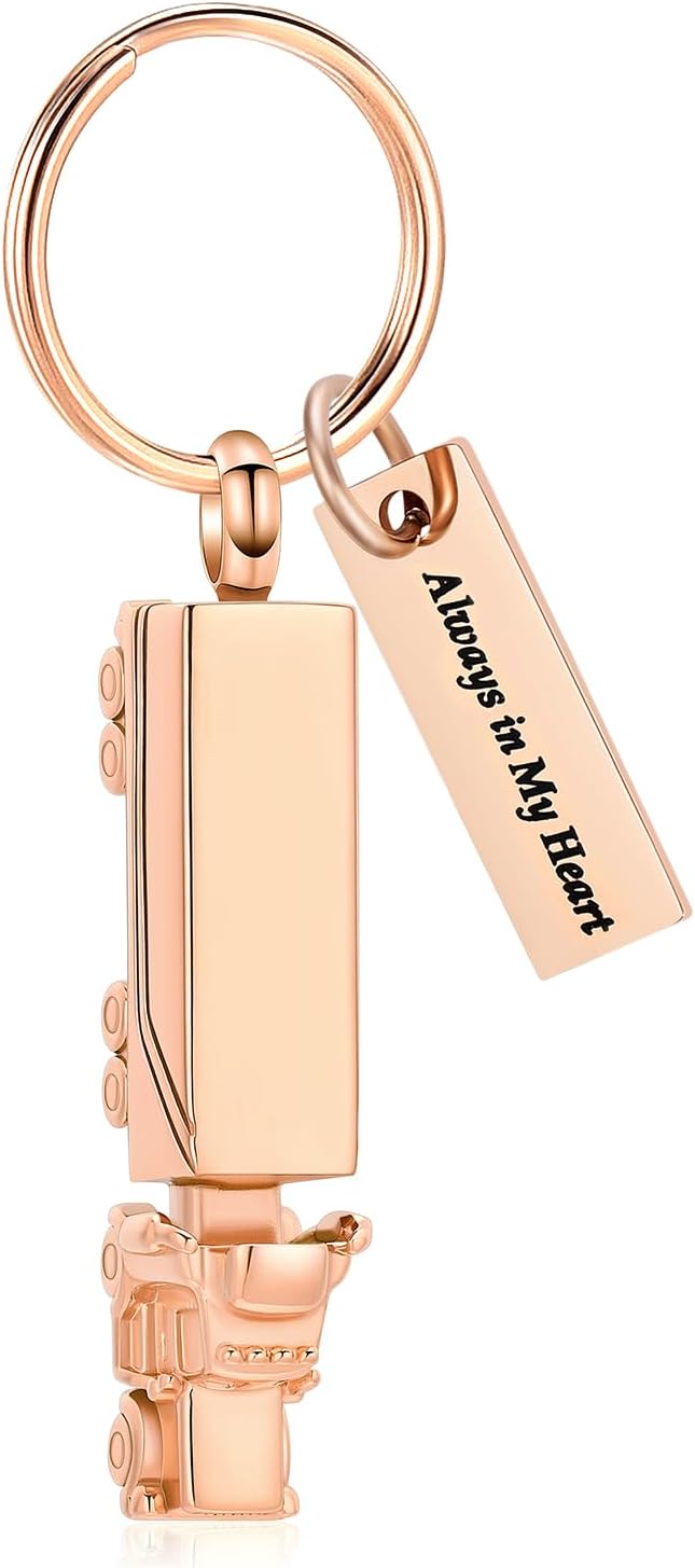 Imrsanl 18 Wheeler Semi Truck Urn Keychain for Ashes for Men Women Memorial Pendant Key Ring Cremation Jewelry Keepsake