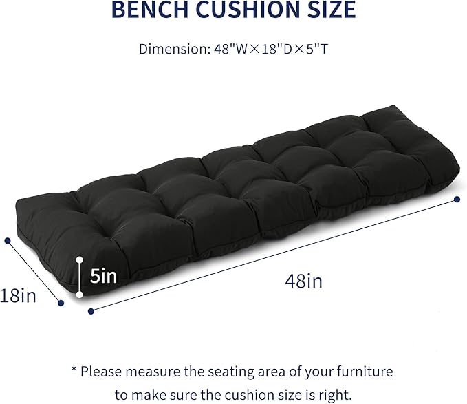 IPYNBAP Outdoor Bench Cushion, 48x18x5 Inch, Waterproof Bench Cushion for Outdoor/Indoor Furniture, Tufted Patio Bench Seat Cushion, Fade Resistant Outdoor Cushions for Porch Swing Couch, Black