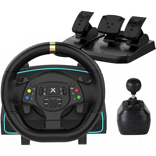 NBCP PC Racing Wheel-1080 Degree Gaming Steering Wheel with and 6-Speed H-Pattern Shifter and Linear Pedal,Sensitivity Adjustment,Angle Locking,Double vibration-Gaming Steering Wheel for PC, PS3