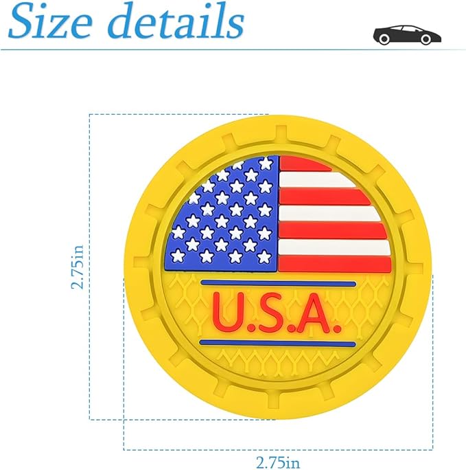 AUCELI 4 Pack Car Cup Holder Coasters, Colored American Flag US Flag Insert Car Cup Coaster, 2.75 Inch Anti Slip Shockproof Embedded Drink Mat, Vehicle Interior Decor Accessories