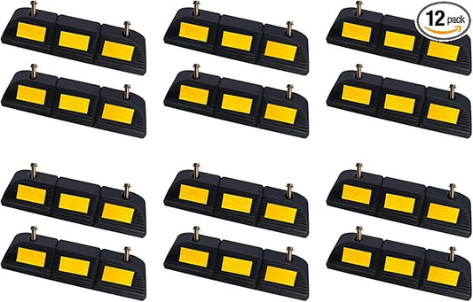 Parking Stopper for Garage Parking Aid 12 Pack Block, Car Truck Curb Floor Parking Lot Wheel Tire Stops Bumpers with Bolt Installation, Rubber Vehicles Aid Gadgets