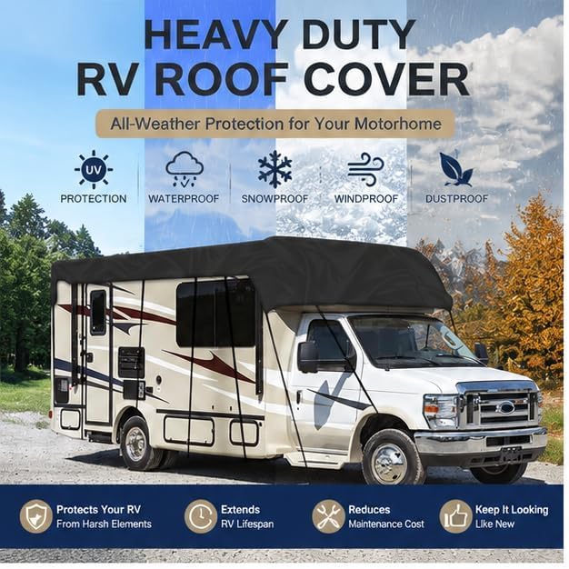 Heavy Duty RV Roof Cover, Waterproof Campers Roof Cover for Class A/B/C